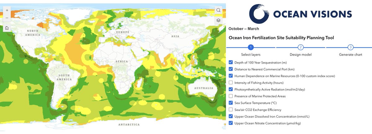 Does ocean iron fertilization hold potential as a #climatesolution? Created in partnership with @Esri, Ocean Visions’ new site suitability planning tool supports responsible research efforts to better understand efficacy and safety. Explore the tool: oceanvisions.org/oif-site-suita…