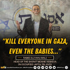 During a conference on 8 March, Rabbi Eliyahu Mali, head of the Shirat Moshe school in the occupied city of Jaffa, called on the #Israeli army to kill everyone in Gaza, including babies. Mali said that “according to the halachic principle, all residents of #Gaza must be killed.”