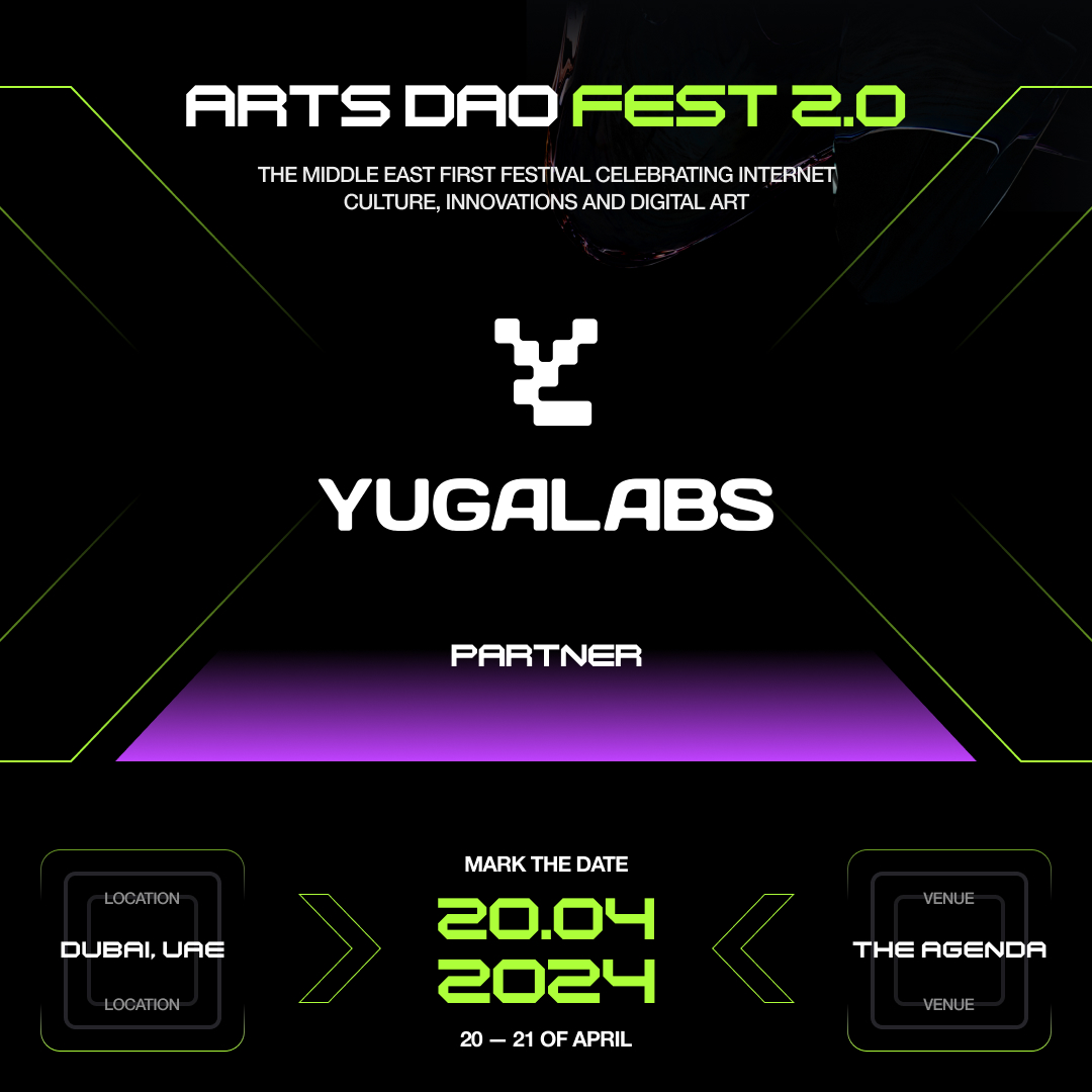 We are super pumped to announce @yugalabs as a sponsor for Arts DAO Fest Dubai 2.0! YugaLabs is choosing rich by coming to Dubai for the first time Habibi! Come and experience Dookey Dash Unclogged and meet with the Yuga team at Arts DAO Fest. Yuga Labs understands the…