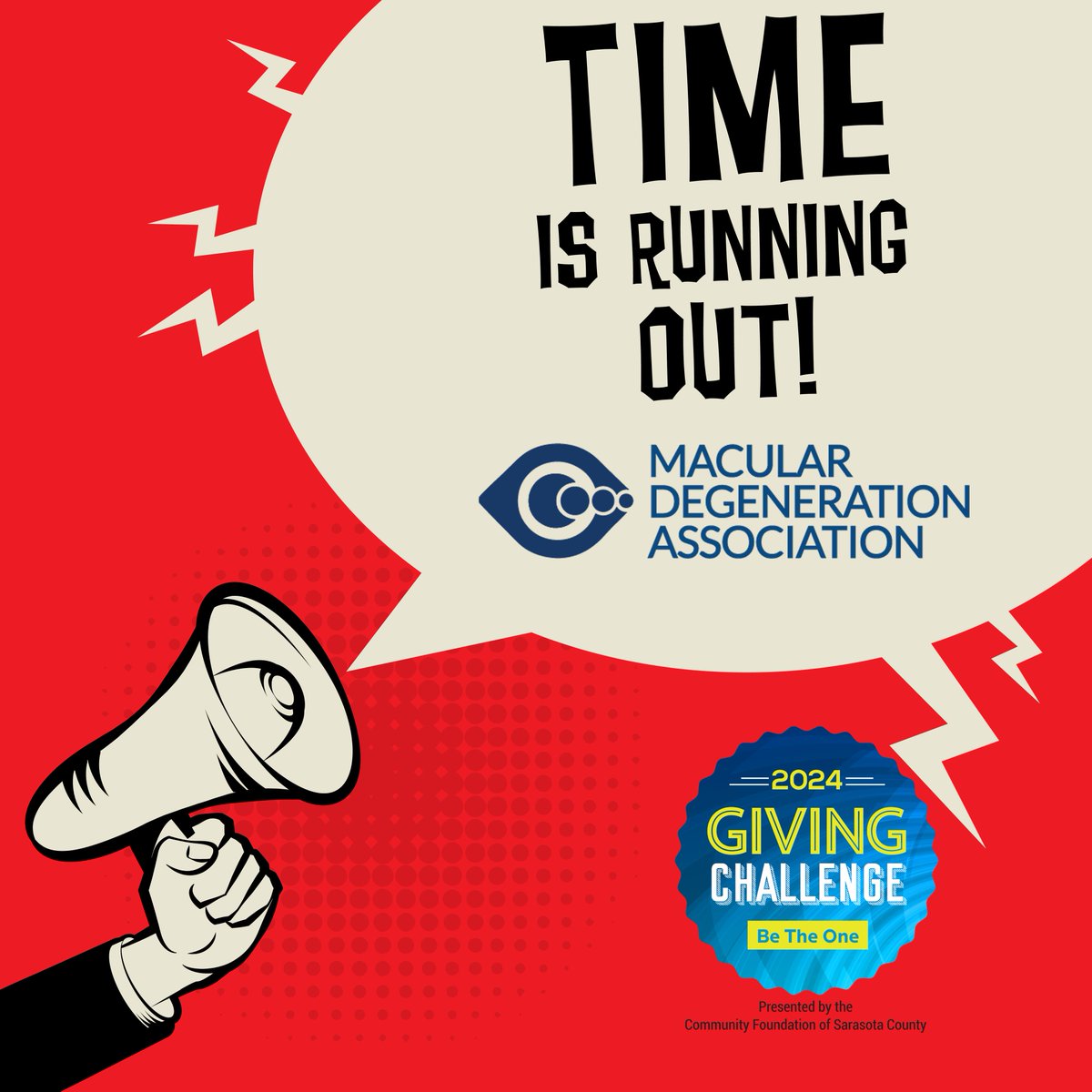 #Giving Challenge 2024- Be the One We are heading into the final 2.5 hrs. left of the challenge. Thank you to all who have made this possible. There is still time to continue the fight against macular degeneration. Donate here:givingchallenge.org/.../macular-de…...