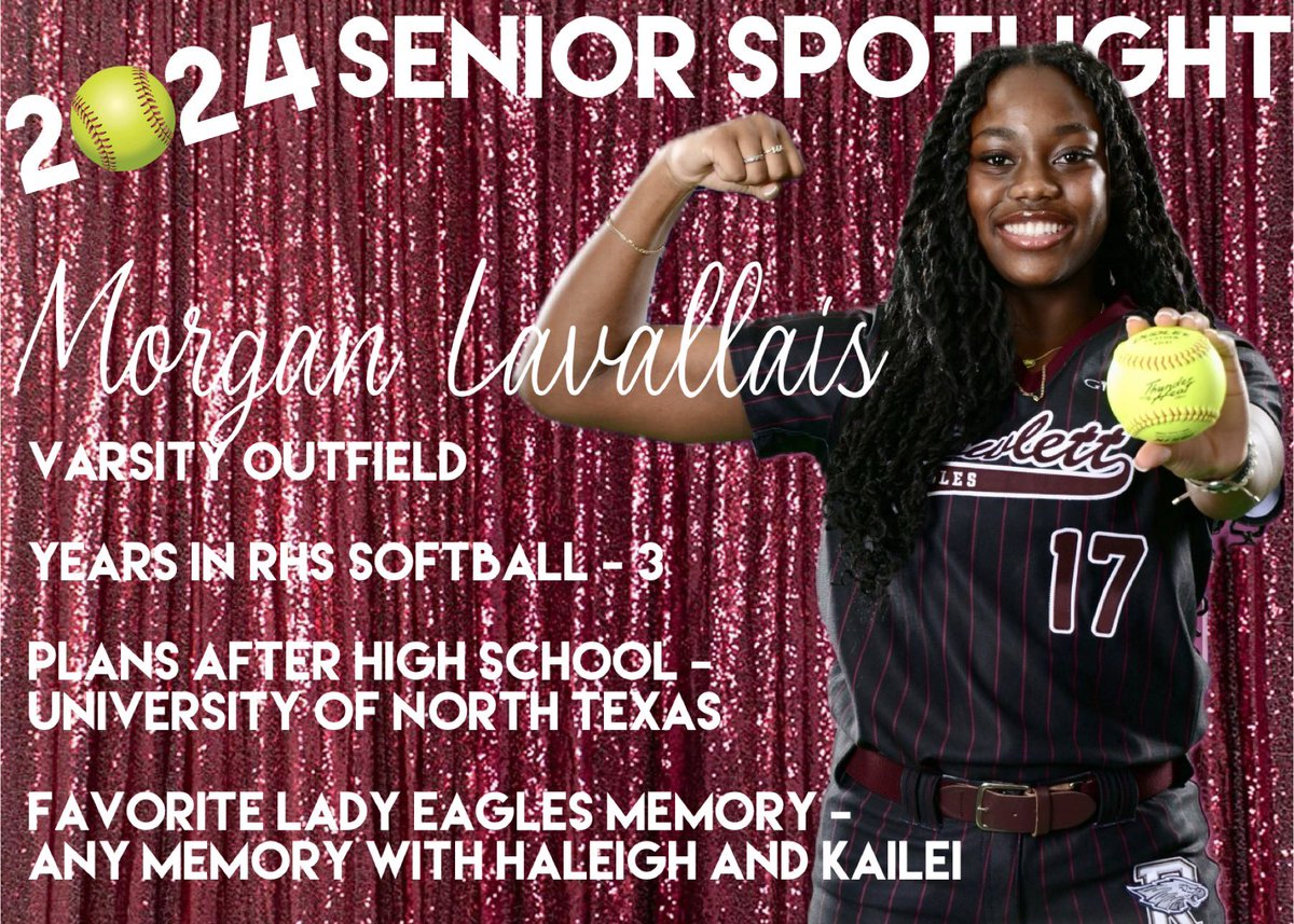 Our next Senior to celebrate this week is our #17, Morgan Lavallais! ❤️🦅🥎 She’s hysterical and always the life of the party! Morgan plans to pursue an Engineering degree at the University of North Texas. LETT’s go, Morgan!! #classof2024
