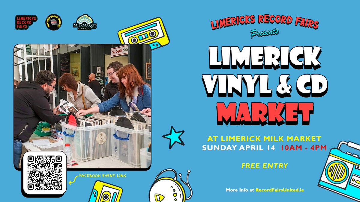 Join us at the Limerick Milk Market this Sunday (April 14th) for the Limerick Vinyl & CD Market. Limericks Record Fairs will host from 10AM to 4PM. 🎫Admission is FREE Find out more at Recordfairsunited.ie or visit our Facebook events page: shorturl.at/nrzJ0 #music