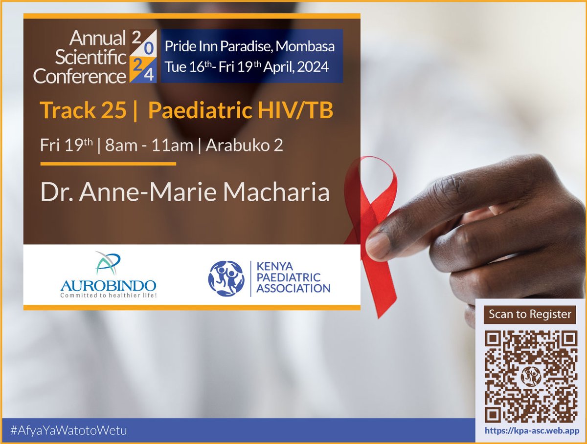 Join Dr. Anne-Marie in Track 25 in the #KPASciCon2024 & get to deepen your understanding of Paediatric HIV & TB. Learn about the latest advances and how data can contribute to better practices.

To register: kpa-asc.web.app

#AfyaYaWatotoWetu