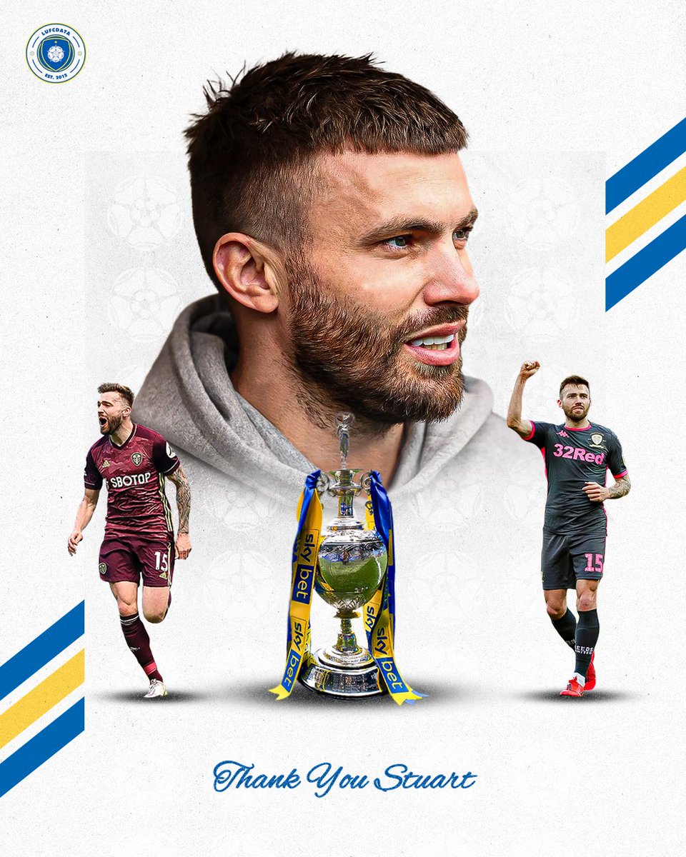 266 games
214 starts
111 games won
72 PL games
28 goals
18 assists
9 seasons
9 PL goals
3 starts as captain
3 x Leeds Players' Player of the Year
1 x  Leeds Player of the Year
1 x Leeds Goal of the Season
1 x Championship Title
1 x Leeds United icon

Thank You Stuart. 💙💛🩶