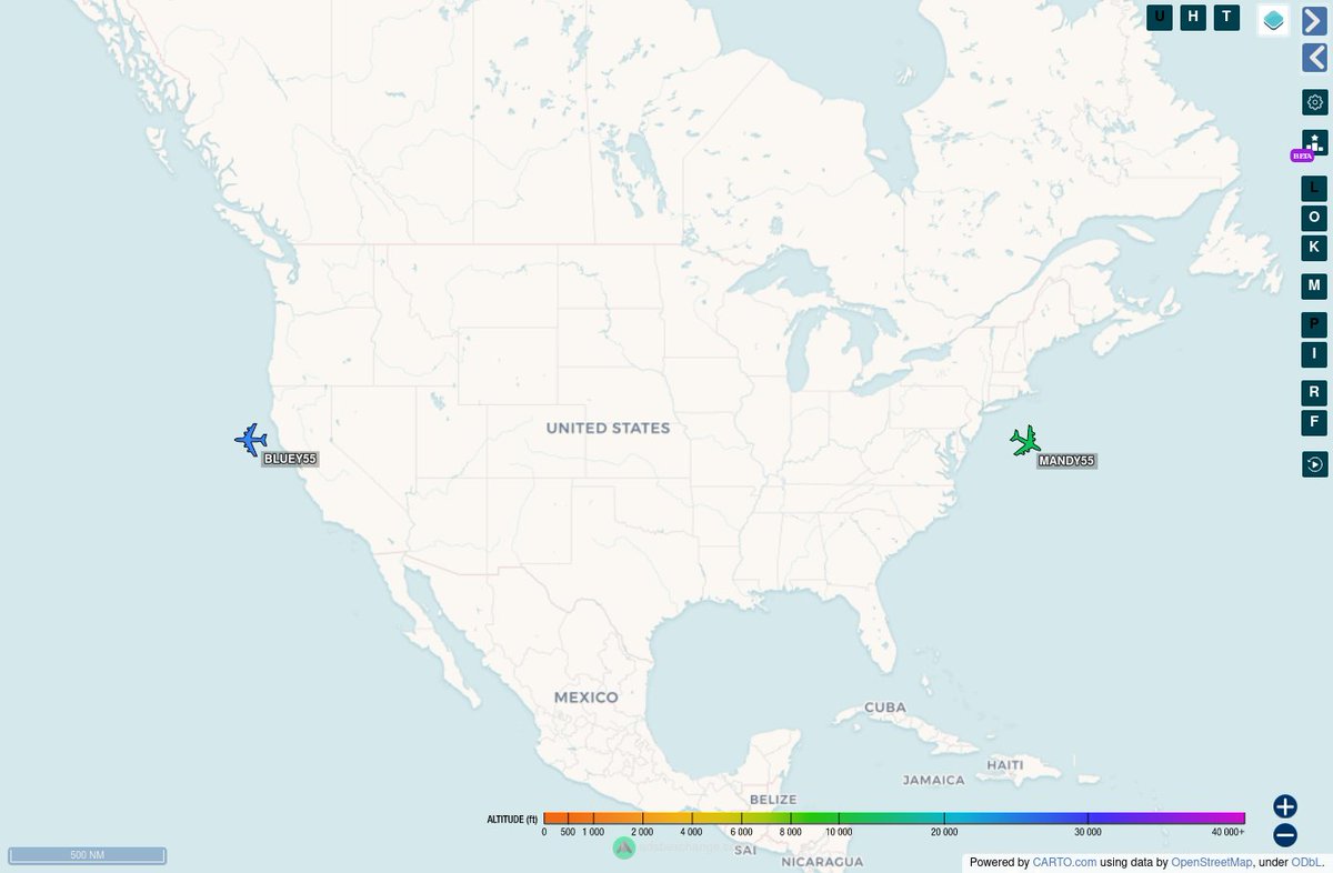 1327z and here's a look at current E-6B Mercury activity over the US. #AE0410 as MANDY55 out of Bangor, ME #AE0413 as BLUEY55 out of Travis AFB, CA