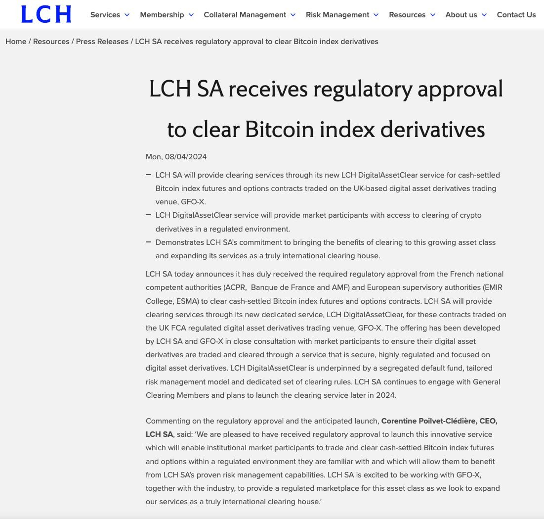 NEW: 🇫🇷 London Stock Exchange Group Paris clearing house, LCH SA, gets regulatory nod for #Bitcoin derivatives 👀
.
.
.
.
.
@cctrade11

#BTC #cryptocurrency #Bitcoin #stockexchanges #BitcoinMining
