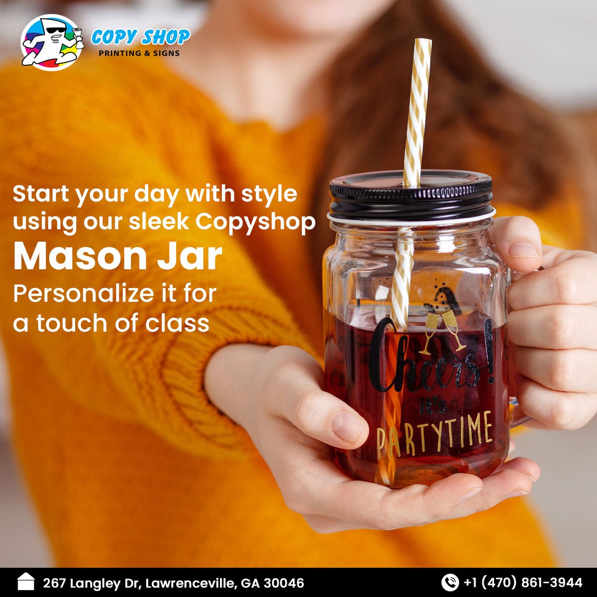 Sip in style with custom-printed Mason jars from Copy Shop! Your imagination, our printing expertise.
#copyshop #copyshopprinting #printing #masonjar #masonjars #customizedmasonjar #personalisedmasonjar #branding #designing #brandidentity #marketing #businessowner #bestofgwinnett