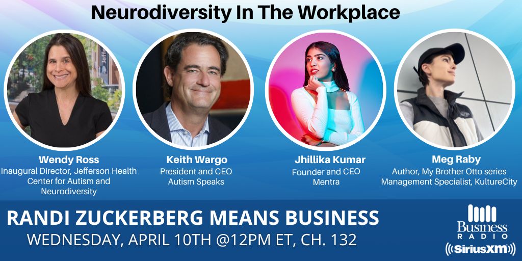 🌈♾ TODAY at 12pm ET - @RandiZuckerberg on #Neurodiversity in the Workplace - @TJUHospital's Wendy Ross on Supporting Neurodiversity - @AutismSpeaks CEO on Champions of Change - @MentraTeam's on Neurodiversity Employment - @KultureC on Sensory Accessibility 🔊#SiriusXM132🔊