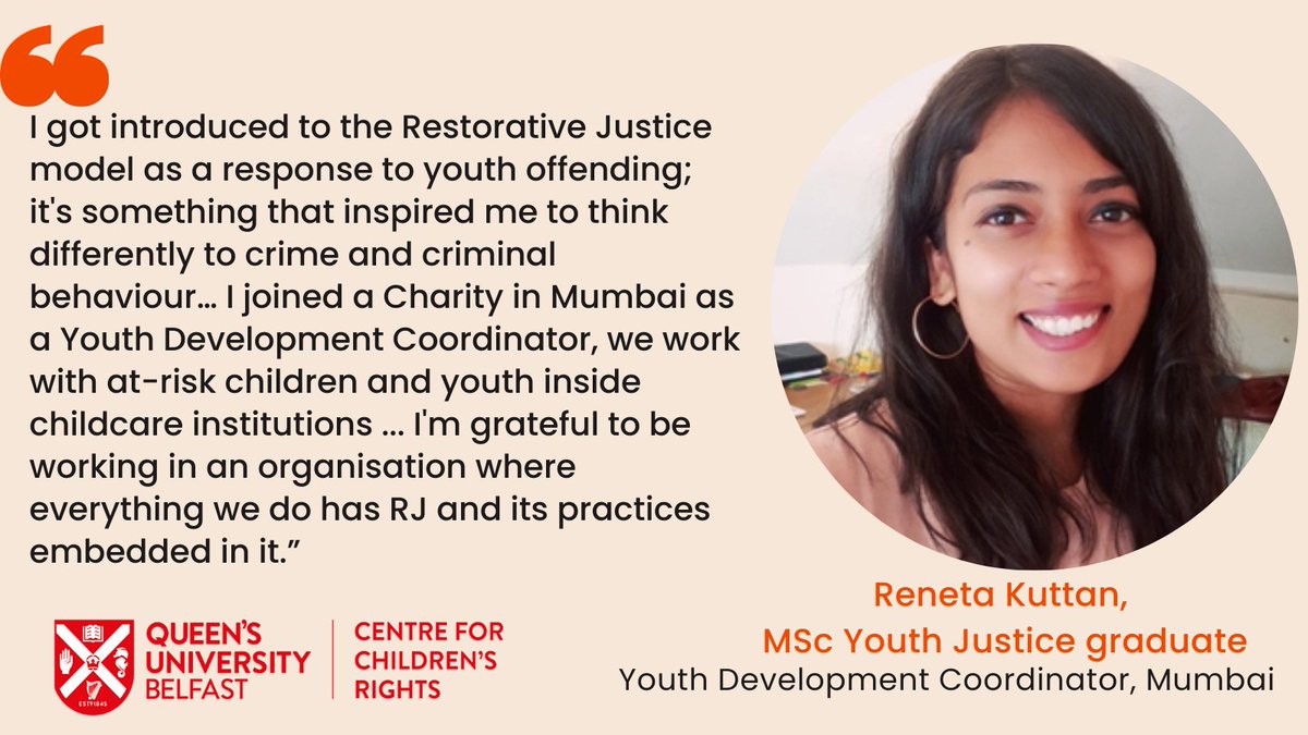 This week we introduce one of our MSc #YouthJustice graduates, Reneta Kuttan who is currently working as a Youth Development Coordinator in Mumbai.