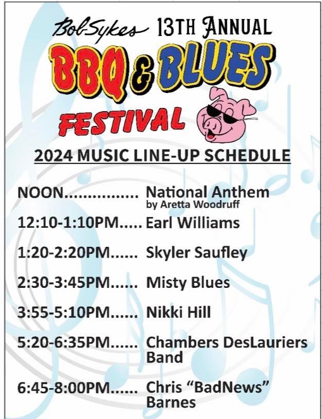 🎸13th Annual Bob Sykes BBQ & BLUES Festival Music Line-Up. Bring your chair or blanket and enjoy the day! Discounted tickets are $25 at Bob Sykes Bar B Q or online. $30 day of festival. 8 and under Free bobsykes.com/blues-festival/ @MistyBluesBand @nikkihillrocks #alabama #bessemer