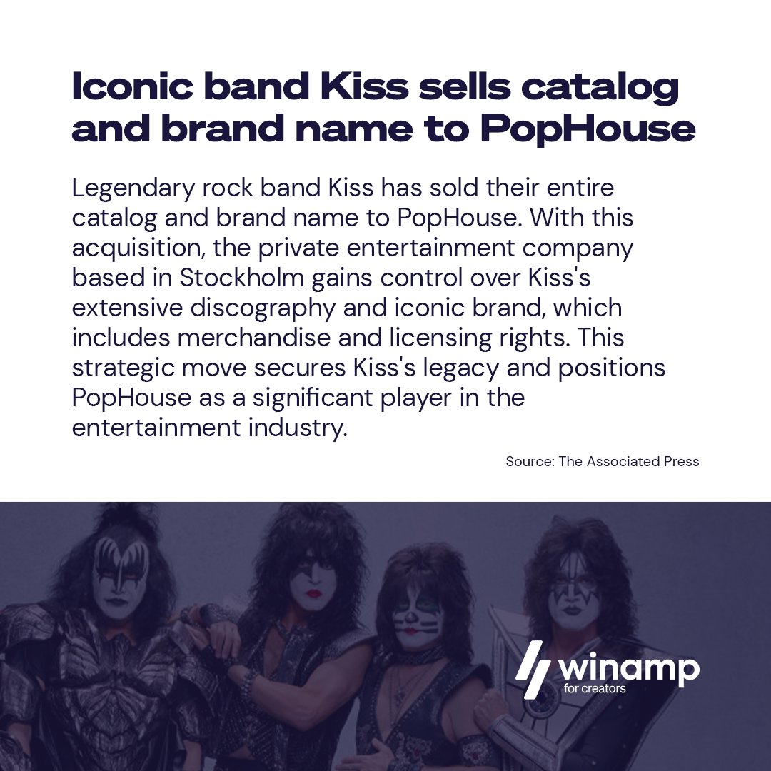 After Bruce Springsteen and Shakira, it's now the turn of the legendary group KISS to sell their catalog.
Although this information has not been disclosed, it is believed to represent an investment of over $300 million by PopHouse.

#winampforcreators #musicindustry