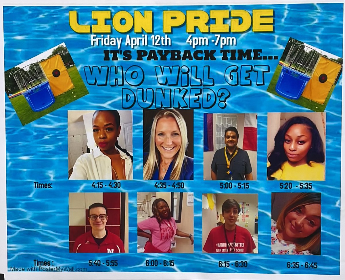 Lions - Be sure to save your Lion Pride tickets this Friday to dunk one of these staff members. Check on the times to dunk Delaney, Bova, Zachary, Portlock, Arteaga, Davis, Watson, & Gonzales! 🦁🏆🤿