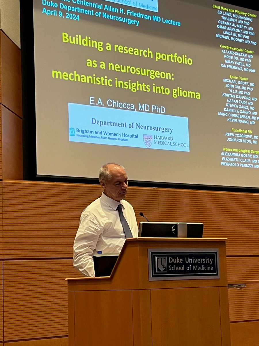 This morning we celebrated Dr. Allan Friedman,@EAChiocca, and the @DukeU Centennial with the Allan H. Friedman Lecture, featuring Dr. Antonio Chiocca of @BWHNeurosurgery @GeraldGrantMD1 #Duke100