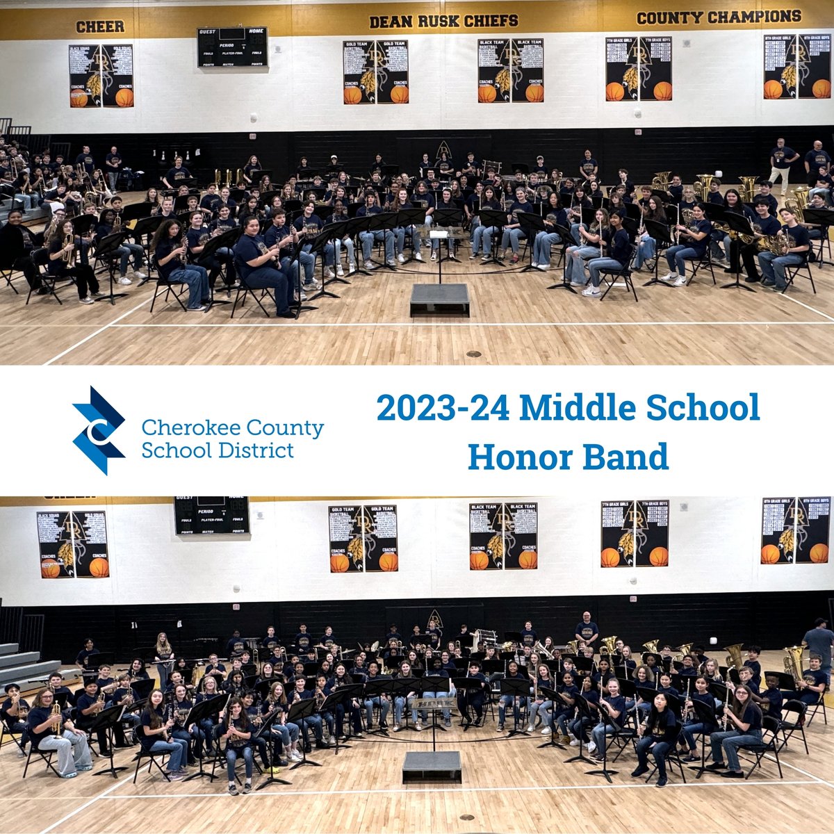 CCSD musicians recently performed together for the district’s second annual Middle School Honor Band program. The more than 180 outstanding sixth- and seventh-grade band students represented all seven CCSD middle schools.  More: cherokeek12.net/post-detail/~b… #CCSDfam