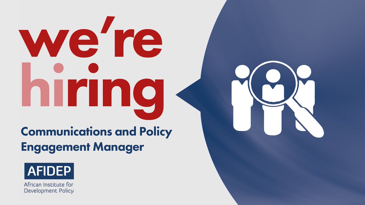 #WeAreHiring Join our team as a Communications and Policy Engagement manager. Must have: Master’s degree in communications, media or international relations and at least 10 years’ experience in science and development communications in the development sector. For full job…