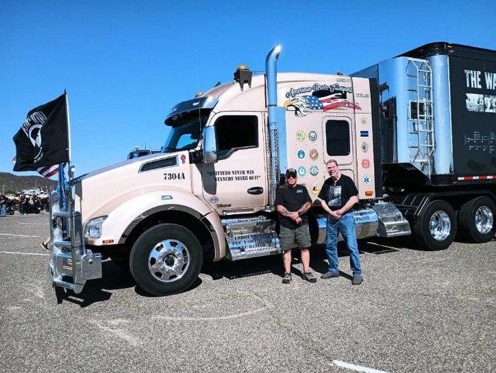 The Wall That Heals made its way into Peoria, AZ yesterday. Thank you, riders! Big thank you to D. Doravi of American Pride Transport who safely escorted TWTH into Peoria, AZ. Our truck drivers donate their time, fuel, and equipment to haul for us. Visit VVMF.org/the-wall-that-…