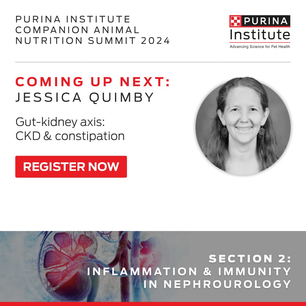 Jessica Quimby, DVM, PhD, DACVIM, is next to present at #CANSummit2024, discussing the gut-kidney axis and the relationship between CKD and constipation. Watch here spr.ly/6185wj95z ​ #Veterinary #Immunonutrition #Inflammation @CSUVetMedBioSci @OSUVetCollege @tamuvetmed