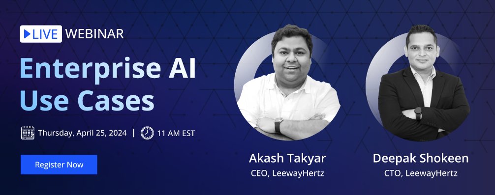 Join AI experts Akash Takyar and Deepak Shokeen for LeewayHertz's exclusive Live Webinar on ‘Enterprise AI use cases' ​Register Now👉 leewayhertz.com/webinar-enterp…

#webinar #Livewebinar #EnterpriseAI #AIUseCases #DigitalTransforation #ai #artificialintelligence #event #LeewayHertz