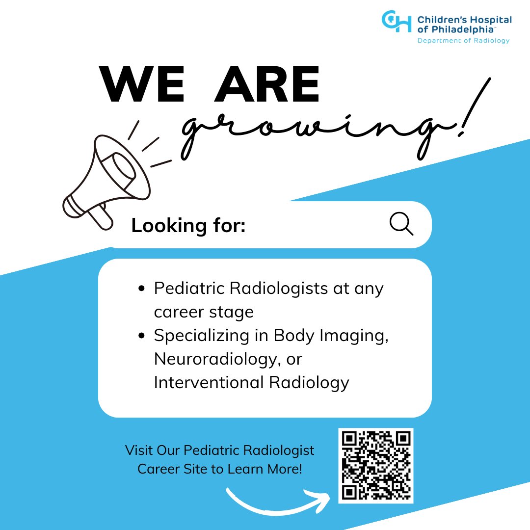 We are hiring! Join our high-performing team with diverse roles and resources that support advanced research, innovation, education, and clinical care. Visit our career site for more info: rb.gy/jdgk4z #pedsrad