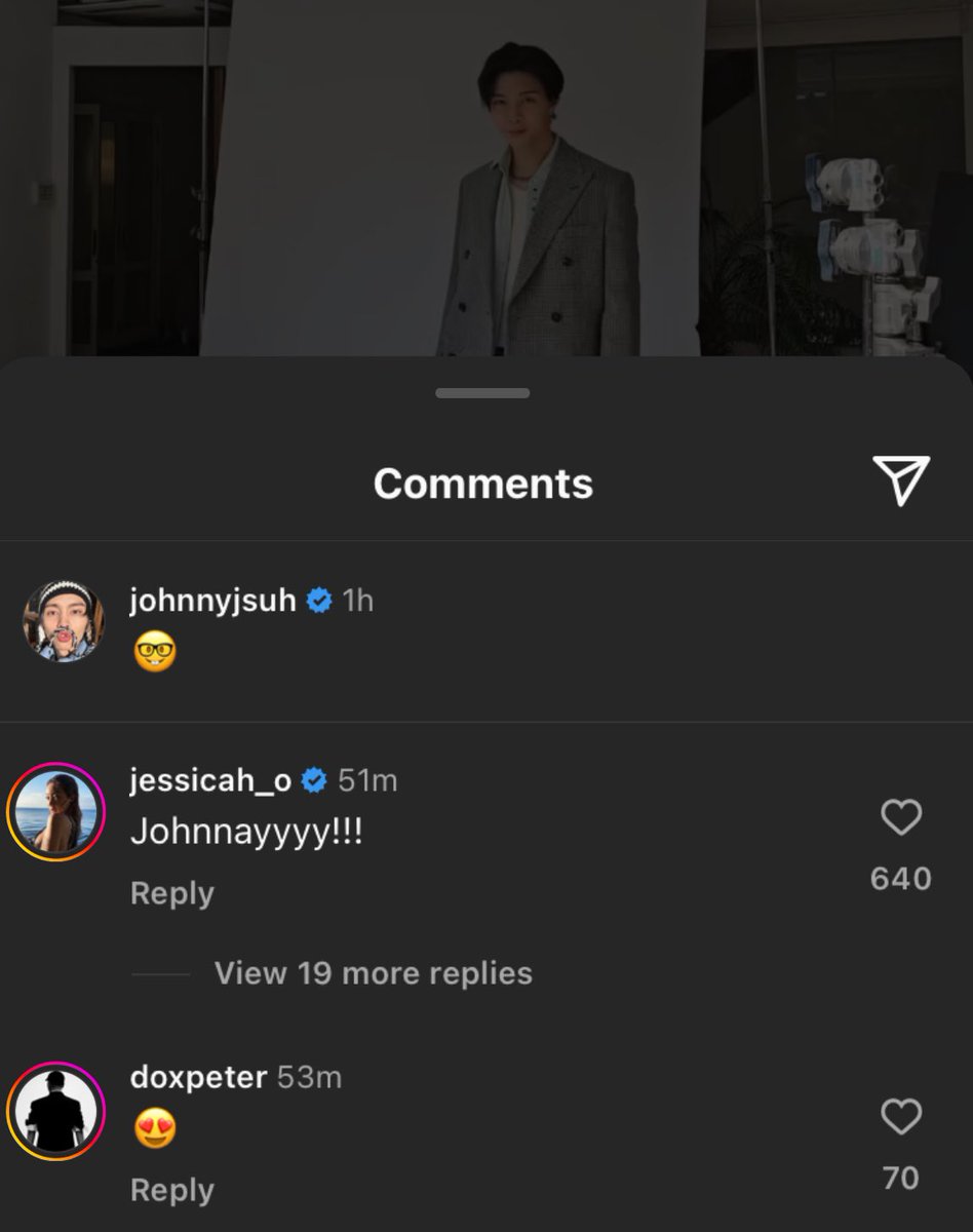 240410 - jessi and peter do left comments on johnny’s latest ig post jessi : Johnnayyyy!!! peter do : 😍 #JOHNNY #쟈니