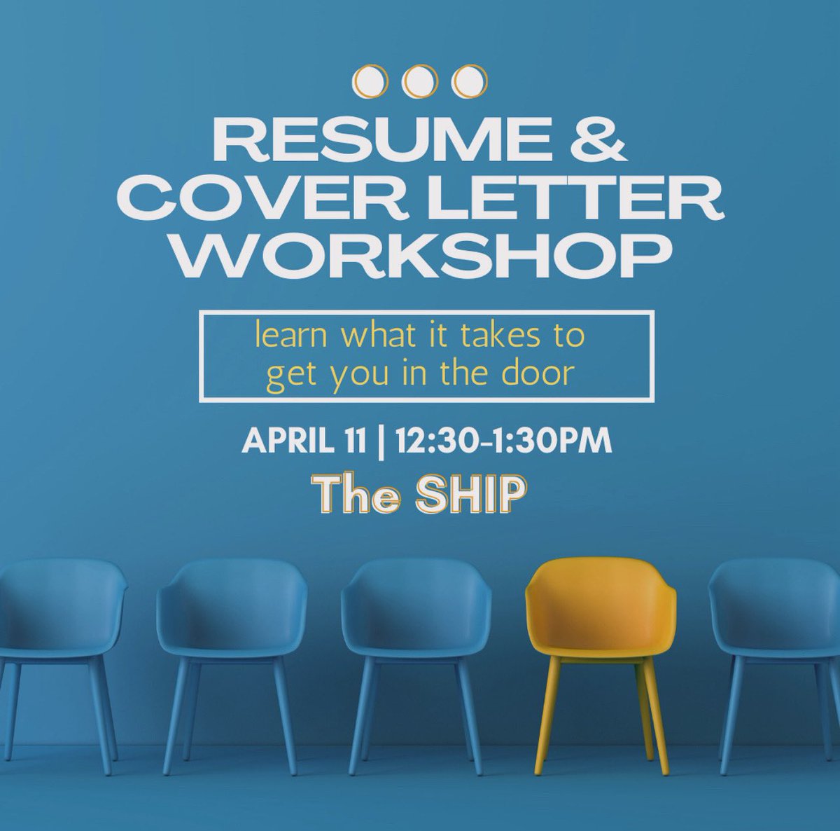 Please stop by the Ship tomorrow and see Shannon for help with your resume or cover lettter!