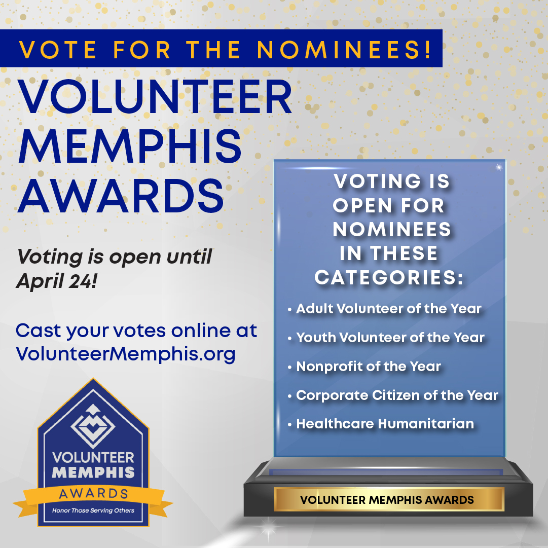 April is #NationalVolunteerMonth! Celebrate by voting for the exceptional volunteers, nonprofits, businesses and healthcare workers who are now nominees for the 2024 @VolunteerMEM Awards! 🎉 Cast your vote using this link: volunteermemphis.org/volunteer-memp…