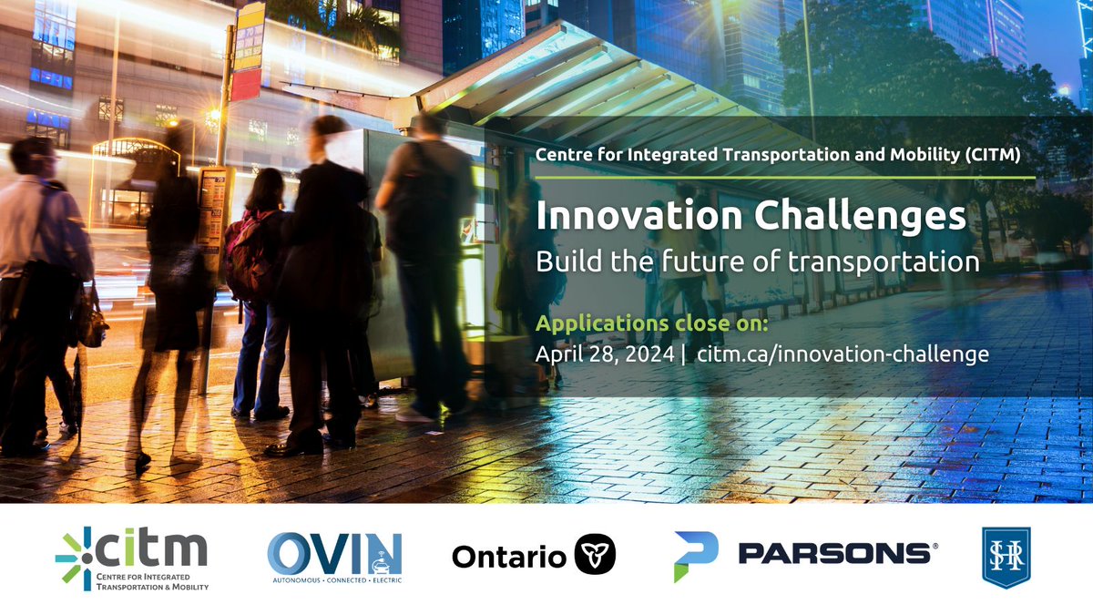 Are you an innovative startup or SME with a smart, connected #transportation solution?
Apply now for @CITM_Canada's transit & mobility #InnovationChallenge, in partnership with @ParsonsCorp, @hsr & OVIN.
Apply by April 28, 2024: citm.ca/innovation-cha…