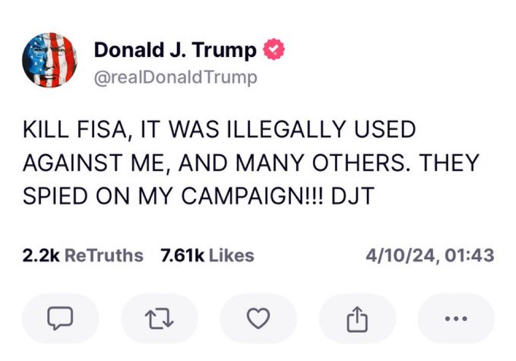 President Trump says “KILL FISA”. “THEY SPIED ON MY CAMPAIGN”. He’s right.
