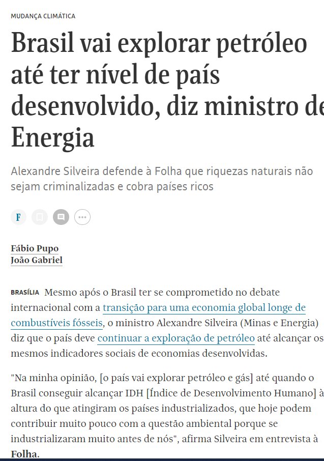 Very revealing that Lula's cabinet is so transparent about th is. Good interview by OCJN member @pupofabio at @folha: 'Brazil will explore oil until it reaches the level of a developed country, says Energy Minister' www1.folha.uol.com.br/mercado/2024/0…