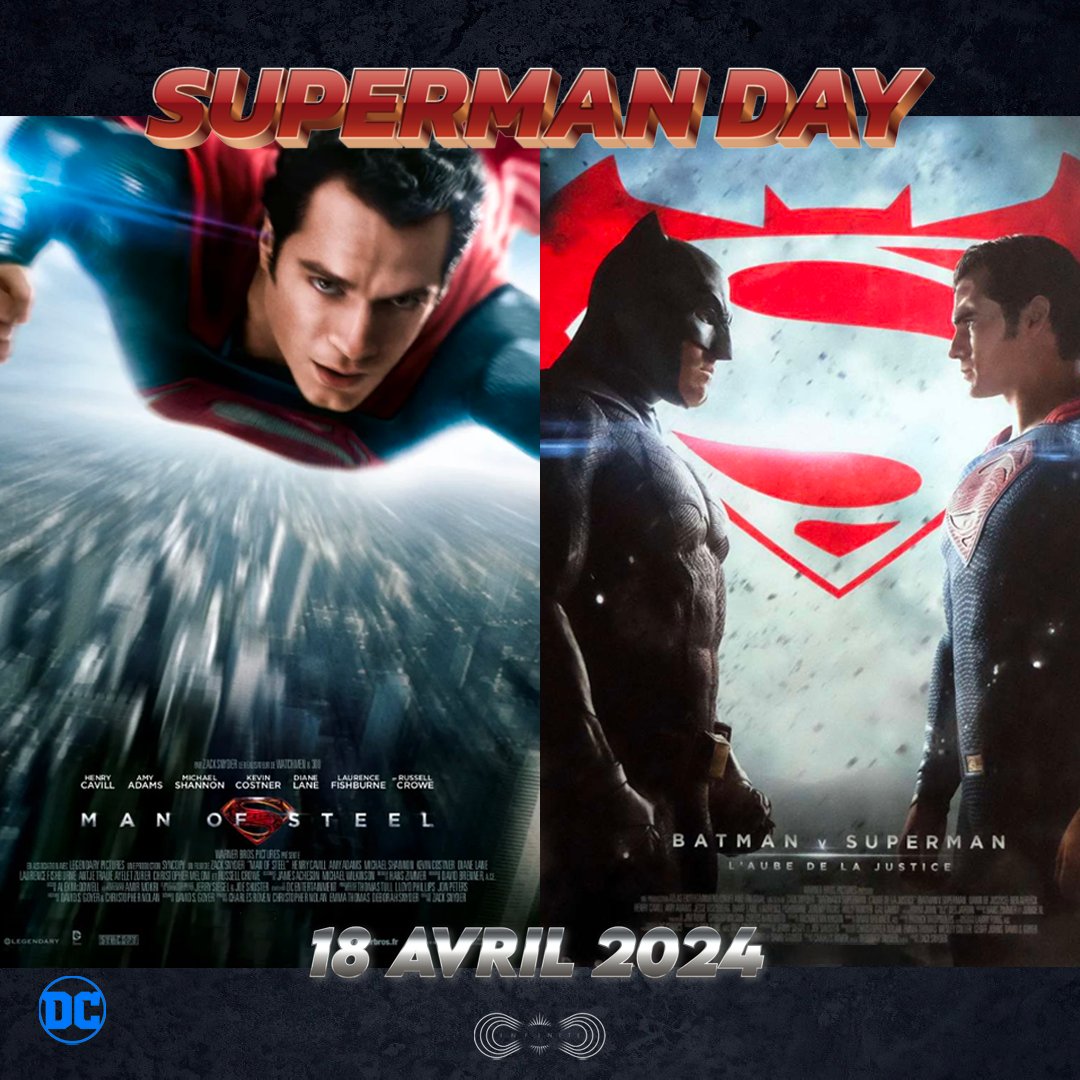 Rejoignez-nous au @LeGrandRex pour le Superman Day ce 18 avril ! Le programme cinéma : 🍿 Man of Steel : 18h15 - 20h38 🍿Batman v Superman - L'Aube de la Justice : 21h00 - 23h33  #SupermanDay Réservation 🎟️ legrandrex.com/cinema/4582