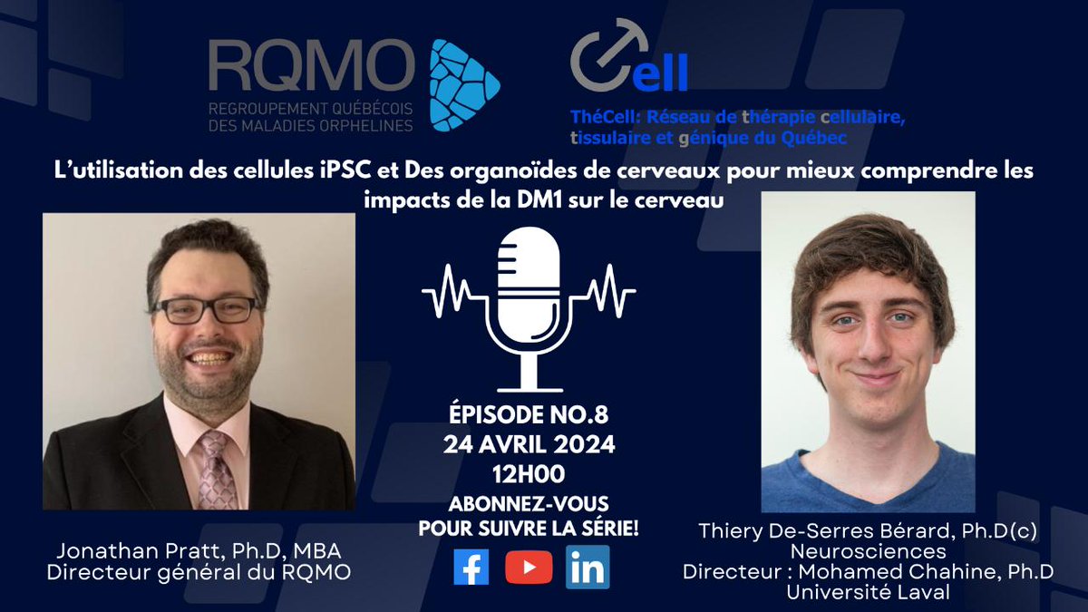 📣 Prochain épisode de la série de webinaire 'La recherche sur les maladies rares' en collaboration avec le RQMO ! 🗓 27 mars, midi Thiéry De Serres-Bérard, étudiant au doctorat, parlera des aspects neurodéveloppementaux de la #DM1 ! Soyez des nôtres, c'est un rendez-vous!