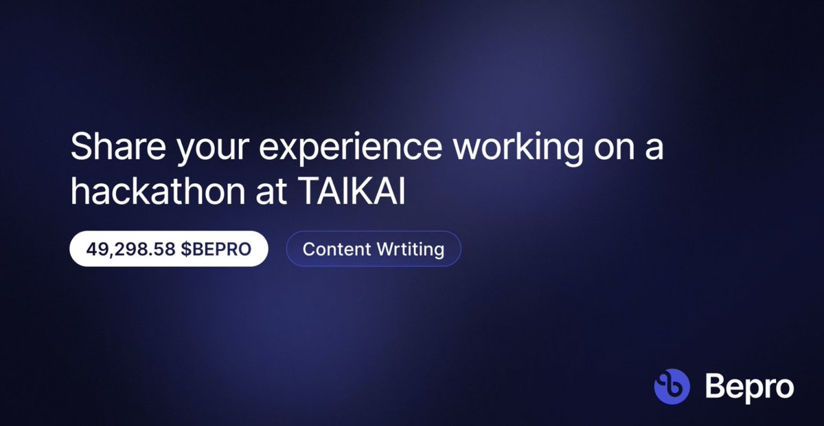 📣 Hey hackers, there's a Content Writing gig in the Task Marketplace! ✍️ Write an article about your experience participating in a hackathon hosted by TAIKAI. Deliverable: A .doc sharing your hacking experience. 💰 Reward: 49,298 $BEPRO. app.bepro.network/open-marketpla…