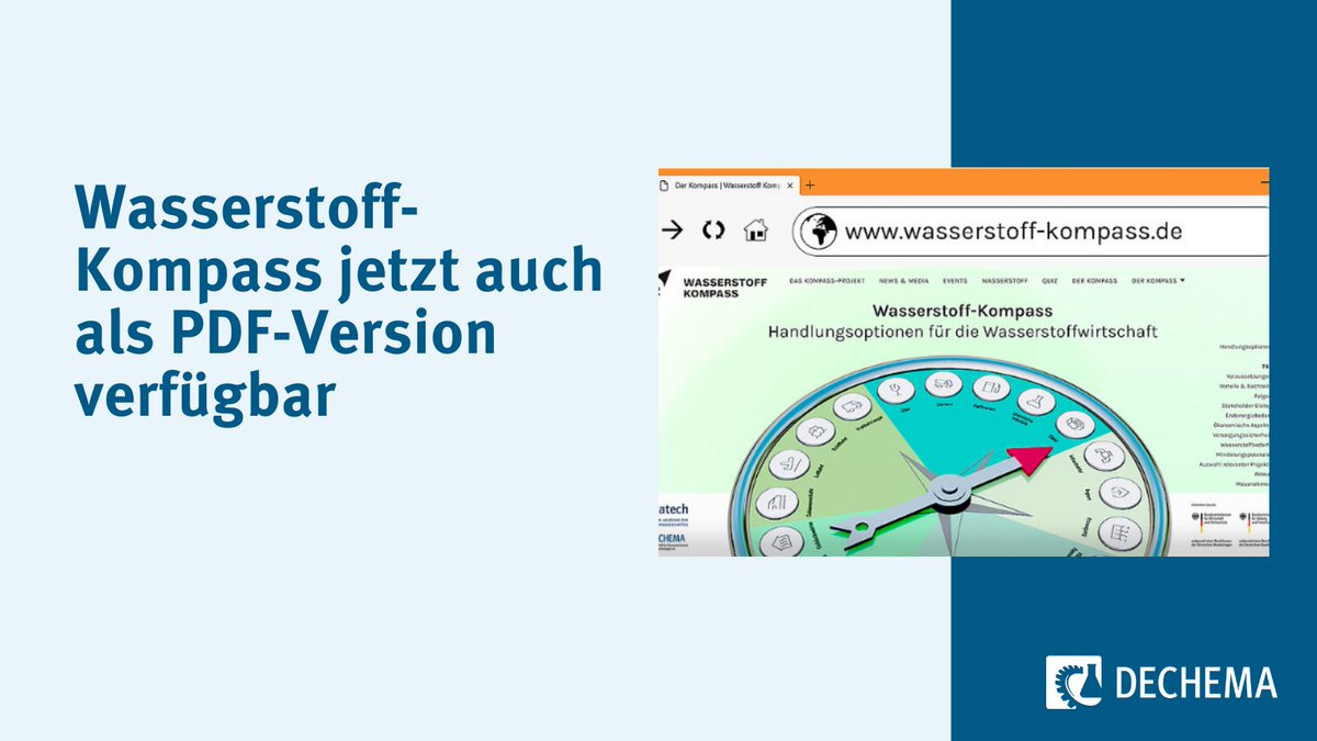 Der von acatech und DECHEMA erarbeitete digitale Wasserstoff-Kompass bietet Orientierung in der Wasserstoffwirtschaft – ab sofort ist er auch als umfassende PDF-Version verfügbar. Zum Download: ow.ly/4RxY50RcfI2 Weitere Informationen: ow.ly/Xz2T50RcfI3