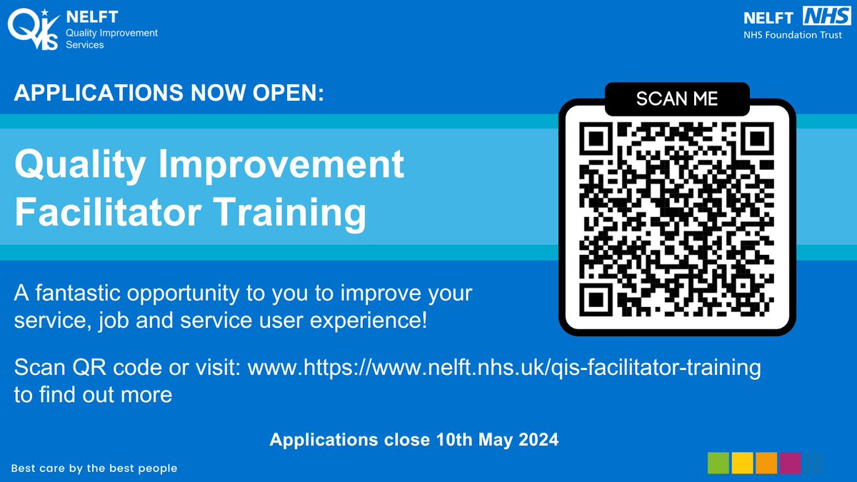 Are you wanting to improve your day at work? Apply for our #QualityImprovement Facilitator Training starting in June and lead your own #QI project with the support of your own #ImprovementAdvisor alongside. ✨Click here: nelft.nhs.uk/qis-facilitato… #QITwitter