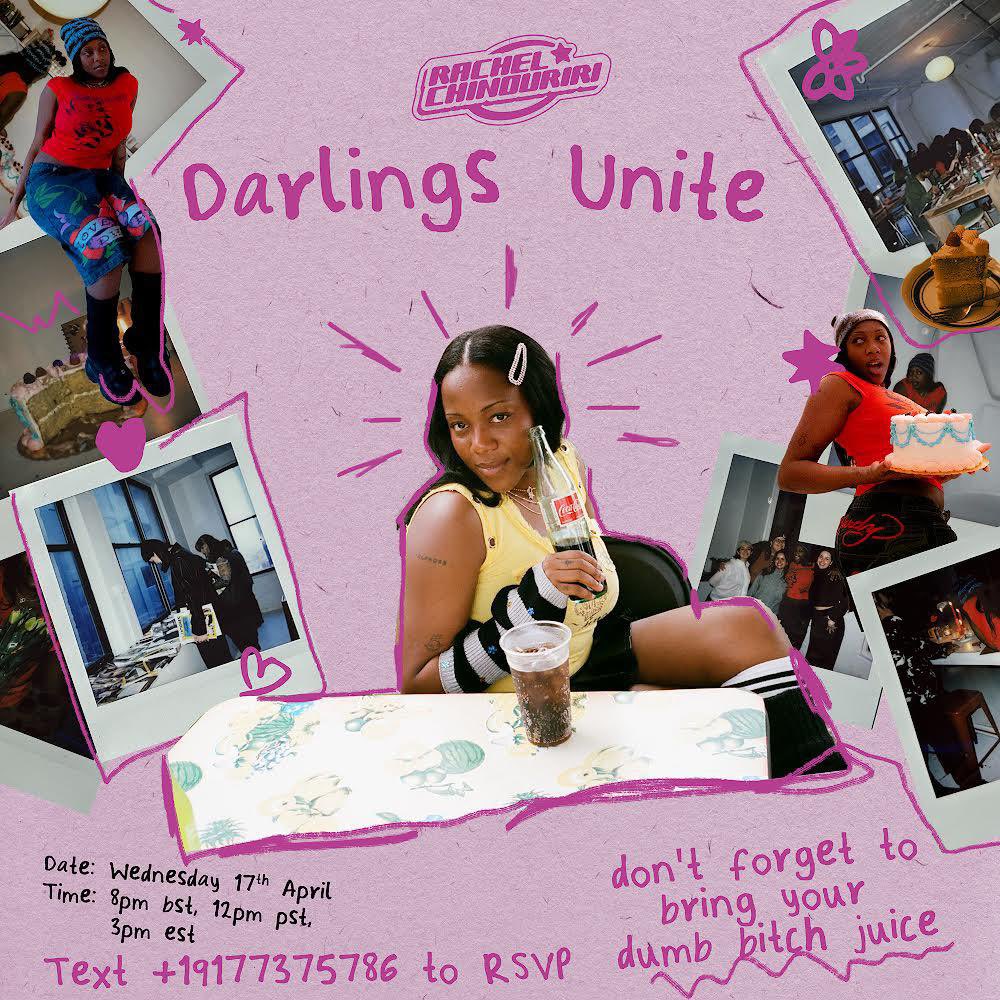 DARLINGS UNITE! I’ll be hosting our first ever global darlings meet up on wednesday 17th April 🌍 If you want to join my digital event and hang with me make sure you text me ‘🍻’ via the link below! Don’t forget to bring your Dumb Bitch Juice xx rachelchinouriri.lnk.to/textme