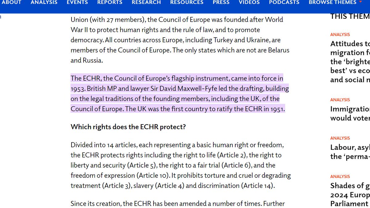 🚨🚨 This. Absolutely this by Peter. ' British MP and lawyer Sir David Maxwell-Fyfe led the drafting, building on the legal traditions of the founding members, including the UK, of the Council of Europe. The UK was the first country to ratify the ECHR in 1951.' 👇👇 via @UKandEU