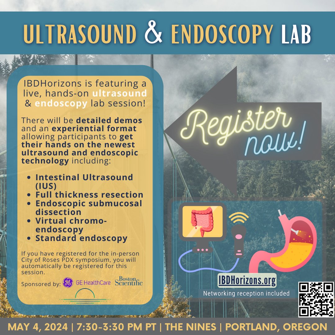 🌀Intestinal Ultrasound (IUS) is taking the field by storm! 

Experience this cutting-edge, non-invasive monitoring tool at #IBDHorizons24 on 05/04 in Portland!! 

Save your FREE seat NOW!!
🎟️ IBDHorizons.org

#MedEd #Crohns #UlcerativeColitis #Gastroenterology #GITwitter