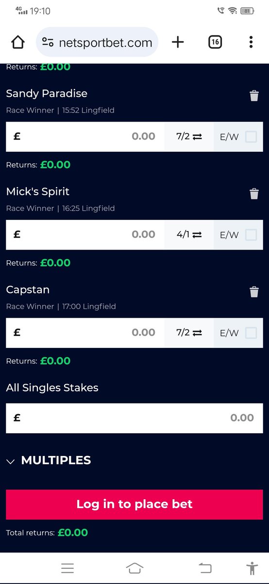 LINGFIELD and WOLVERHAMPTON UK 

Each way bets..