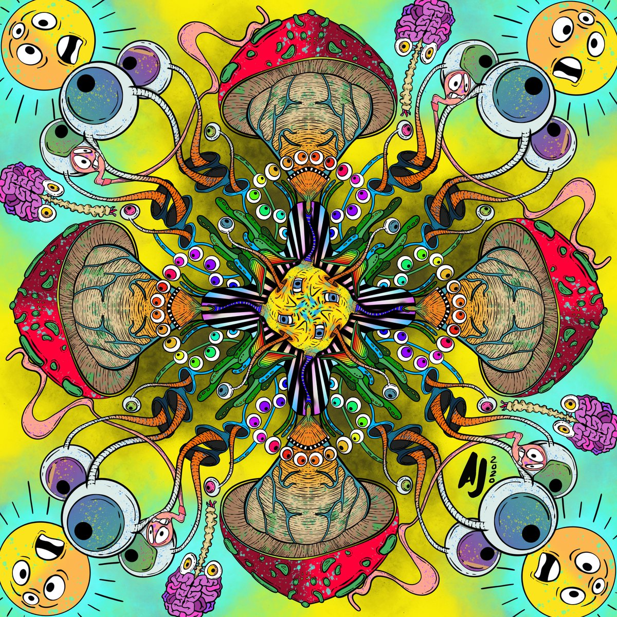 It has been so sunny here the last few days! But #Detroit loves to play mind games. #psychedelicart #psychedelic #trippyart #mushrooms #eyes #sunshine #art #ArtistOnTwitter #ArtistOnX #color #mandala #weirdo #brain #wormwednesday #wackywednesday