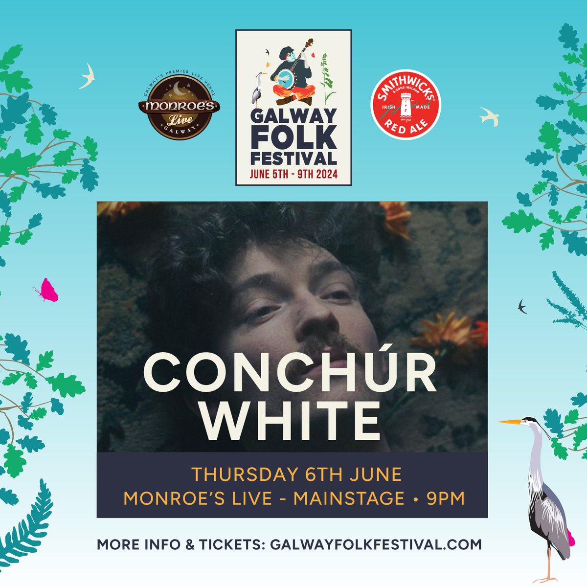 A lovely line up for this years Galway Folk Festival. @ConchurWhite will be @MonroesLive on Thurs 06 June at 9.00pm Ticket available now. galwayfolkfestival.com