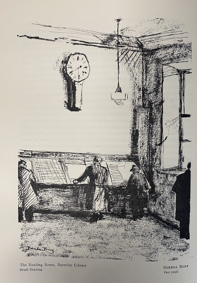 The (newspaper) Reading Room, part of Barnsley Library when it was housed in the Public Hall. This lovely drawing by Brenda Bury (1955) reminds me of the interior. Especially busy on cold, wet days! @BarnsArchives @BarnsCivicTrust @BarnsleyLibs