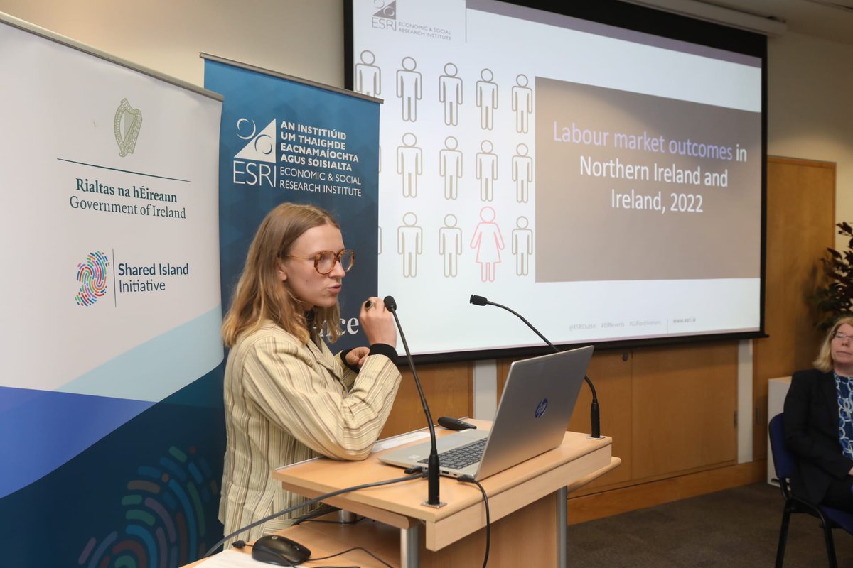 🗨️'In terms of policy, we need to focus on educational attainment and early school leaving, particularly for Northern Ireland.' ESRI researcher Garance Hingre presenting at our #SharedIsland report launch 'Gender and Labour Market Inclusion on the island of Ireland'