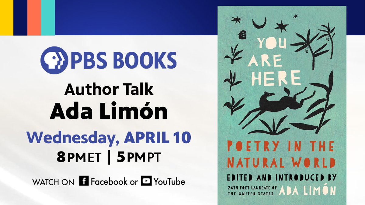 TONIGHT at 8 PM ET! @PBSBooks present a Poetry and #EarthMonth program with @adalimon. She will discuss her new anthology You Are Here: Poetry In The Natural World, a collection of fifty poems that reflect on our relationship to the natural world. RSVP: fb.me/e/1QxMvuIuq