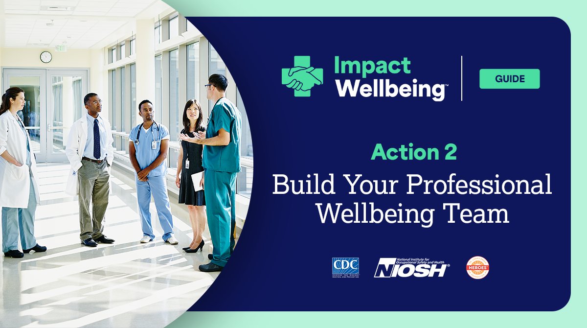 NIOSH's tweet photo. A Professional Wellbeing Team can serve as a dedicated resource to assess and address working conditions, implement improvements, and communicate progress. 

Download resources and learn more about Action 2 in our #ImpactWellbeing Guide: https://t.co/PGlBsuxISL https://t.co/p11uxnaJeH