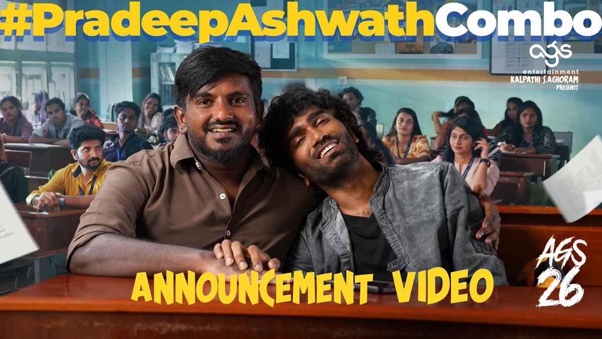 #AGS is thrilled to bring to you yet another blockbuster combo for their next production! 

#KalpathiSAghoram #KalpathiSGanesh #KalpathiSSuresh proudly announce #AGS26 #PradeepAshwathCombo

Link: youtube.com/watch?v=FPYbCV… 

@Ags_production @pradeeponelife @Dir_Ashwath…
