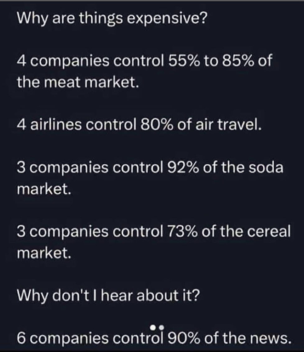 The U.S. has become a country with a state of limited competion - it's an oligopoly. That's why prices go up. #MorningJoe