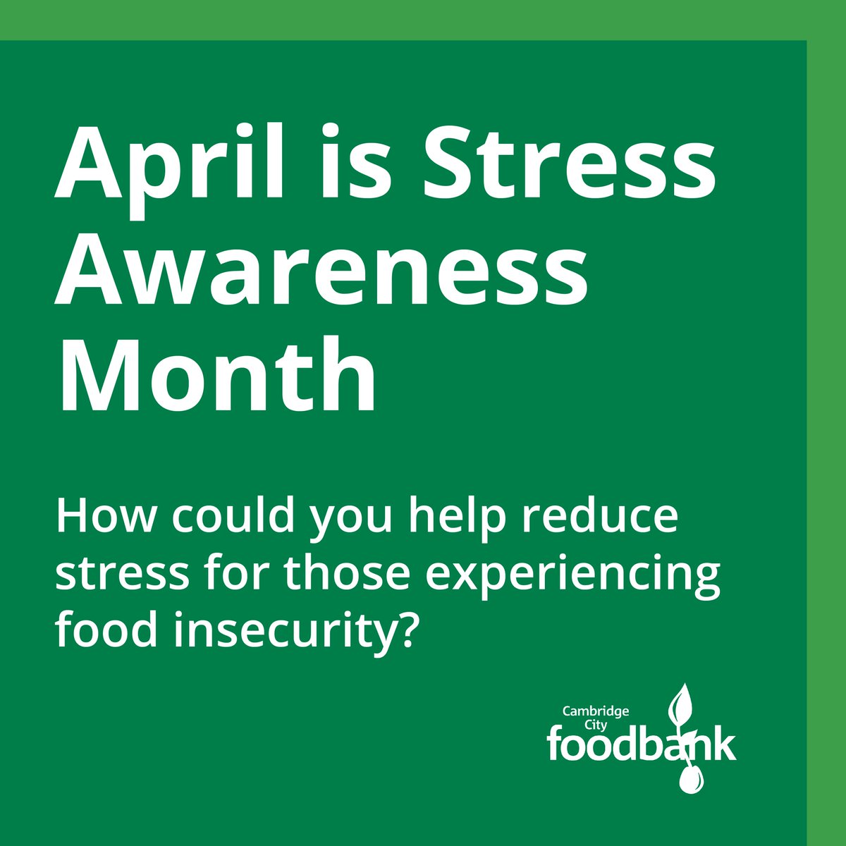 Your donations enable us to support our visitors through extremely stressful situations such as not being able to feed themselves. This #StressAwarenessMonth, we’re asking you to reflect on what you can do to help. For inspiration, visit: cambridgecity.foodbank.org.uk/give-help/