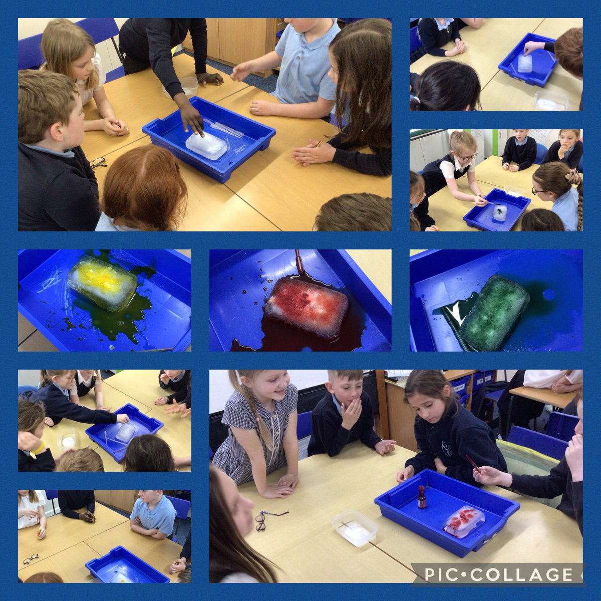 As part of @ScienceWeekUK, #Year4 have been investigating the effect of salt on ice using food colouring to enhance its effects. #BSW24 #BuckinghamScience