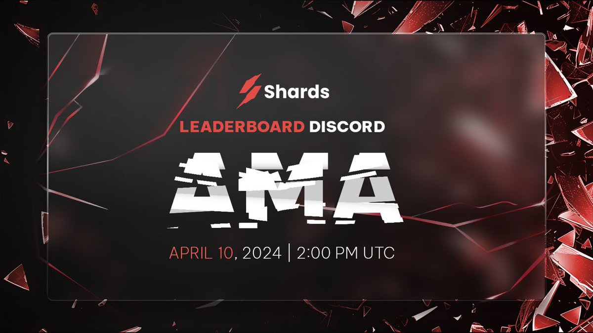 Shards Leaderboard AMA happening at 2PM UTC ⚡️ Join us and get to know what Shards is all about. See you all on Discord. discord.com/invite/shardst…