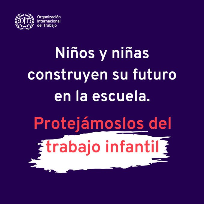 OITArgentina's tweet photo. 👦🏽👧🏽 En todo el mundo, más de 160 millones de niños y niñas realizan trabajos que perjudican su bienestar, los alejan de la escuela y les impiden cumplir sus sueños.

Redoblemos los esfuerzos. 
Pongamos fin al #TrabajoInfantil 

#HaciaLaJusticiaSocial https://t.co/PzMwP2ptx8